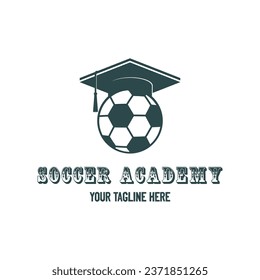 Graduate Toga Hat with Soccer Football for Sport Course Education School Academy Club Logo Design Vector