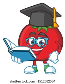 graduate tomato mascot cartoon character vector, education mascot design