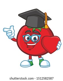 graduate tomato mascot cartoon character vector, education mascot design