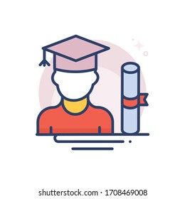 graduate vector illustration.  Startup and new business filled outline icon. 