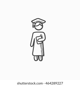 Ícone de esboço de vetor de graduação isolado no plano de fundo. Ícone Graduate desenhado à mão. Ícone de esboço de pós-graduação para infográfico, site ou aplicativo.