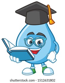 graduate Water Drop mascot character cartoon vector for education mascot