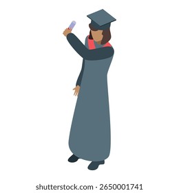 Graduate wearing academic dress and holding diploma, celebrating university degree