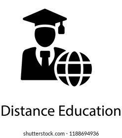 Graduate wearing mortarboard with global grid showing icon of global education