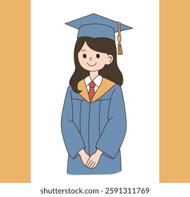 A graduate who graduates in robes with a smile on his face. minimal line art vector illustration.