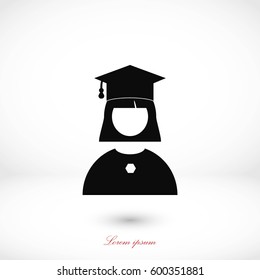 Graduate woman Icon, flat design best vector icon