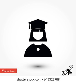 Graduate woman Icon, flat design best vector icon