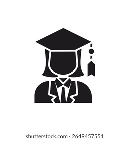 Graduate Woman Icon with Mortarboard and Graduation Gown