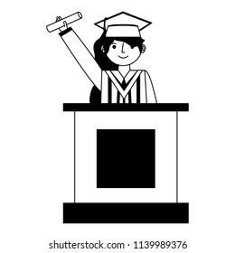 graduate woman in podium giving speech