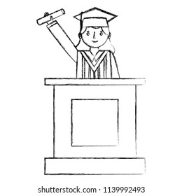 graduate woman in podium giving speech