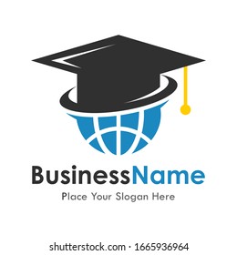 graduate with world vector logo template. Suitable for business, education, web and design