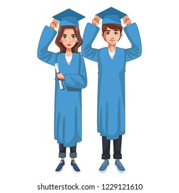 graduate young couple cartoon