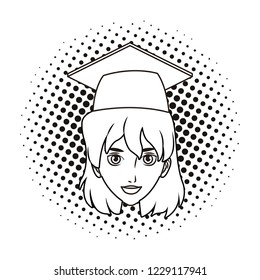 graduate young woman cartoon black and white