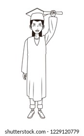 graduate young woman cartoon in black and white