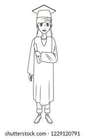 graduate young woman cartoon in black and white