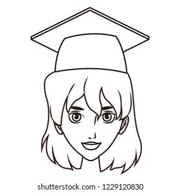 graduate young woman cartoon in black and white