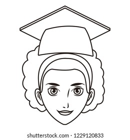 graduate young woman cartoon in black and white