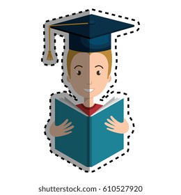graduated avatar character reading book