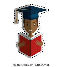 graduated avatar character reading book