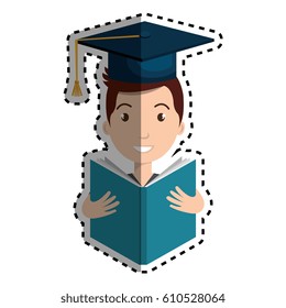 graduated avatar character reading book