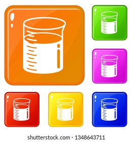 Graduated beaker icons set collection vector 6 color isolated on white background