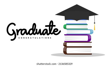 Graduated with book and cap in congratulations Class of 2022. Template design ,isolated on white background ,Vector illustration EPS 10