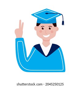 graduated boy saying hello on white background