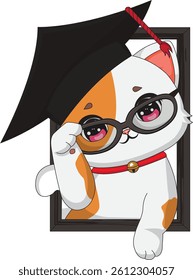 Graduated Cat With Hat And Goggles Frame Sticker Vector
