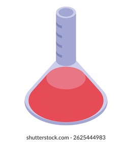 Graduated conical flask is holding a red liquid, possibly for a scientific experiment in a laboratory setting