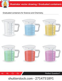 Contenedores graduados utilizados en experimentos para lecciones de ciencia y química.