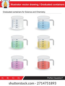 Contenedores graduados utilizados en experimentos para lecciones de ciencia y química.