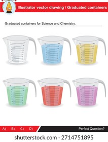 Contenedores graduados utilizados en experimentos para lecciones de ciencia y química.