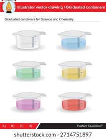 Contenedores graduados utilizados en experimentos para lecciones de ciencia y química.