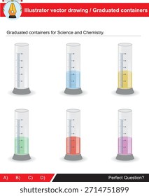 Contêineres graduados usados em experimentos para aulas de ciência e química.