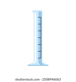 Messzylinder-Glaswaren, Laborgefäß zur Volumenmessung. Glaswaren, Laborausrüstung zur Messung von Flüssigkeiten in chemischen Tests. Flache Cartoon, Vektorgrafik einzeln auf weißem Hintergrund