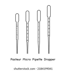 Graduated Disposable Sterile Plastic Pasteur Micro Pipette diagram for experiment setup lab outline vector illustration