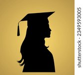 graduated girl silhouette on sunset background 