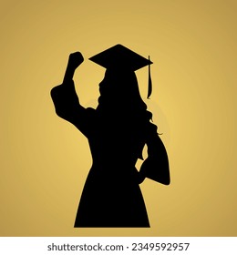 graduated girl silhouette on sunset background 