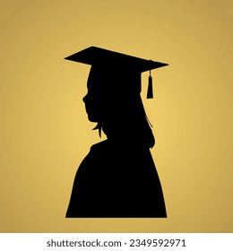 graduated girl silhouette on sunset background 