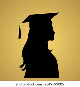 graduated girl silhouette on sunset background 