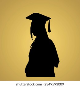 graduated girl silhouette on sunset background 