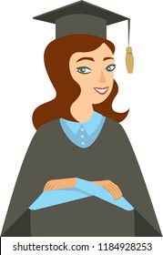  graduated girl student portrait isolated flat vector character