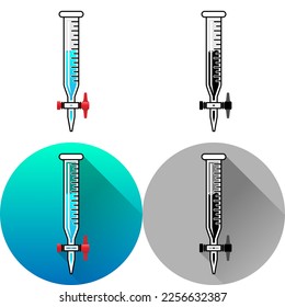 Symbol für die Laborgeräte der abgestuften Glasröhre, Set für flachen diagonalen Schatten, Farbe, schwarz-weißes Silhouette, Symbol für das Logo der Linie einzeln auf weißem Hintergrund für die wissenschaftliche Medizin