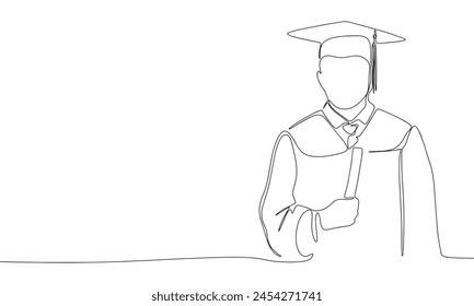 Un tipo graduado una línea continua. Hombre graduado de Line Art. Arte vectorial dibujado a mano.