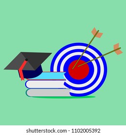 Graduated hat on text book with target board .