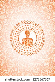 graduated icon inside abstract emblem, orange mosaic background