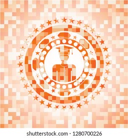 graduated icon inside abstract orange mosaic emblem with background