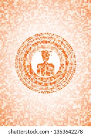 graduated icon inside abstract orange mosaic emblem
