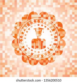 graduated icon inside abstract orange mosaic emblem with background