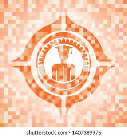 graduated icon inside abstract orange mosaic emblem with background